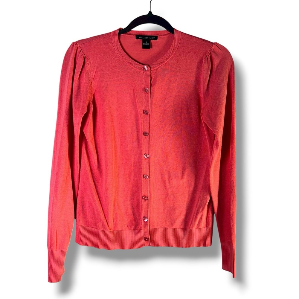 August Silk Sz Small Cardigan Silk Blend Sweater‎ Button Down Preppy Lightweight
